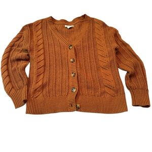 cupcakes & cashmere Cable Knit Cardigan Terracotta